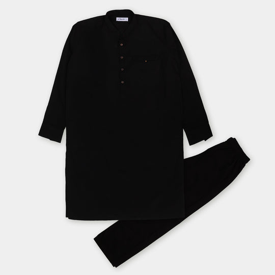 Teens Boys Styling Kurta Pajama Suit - Black