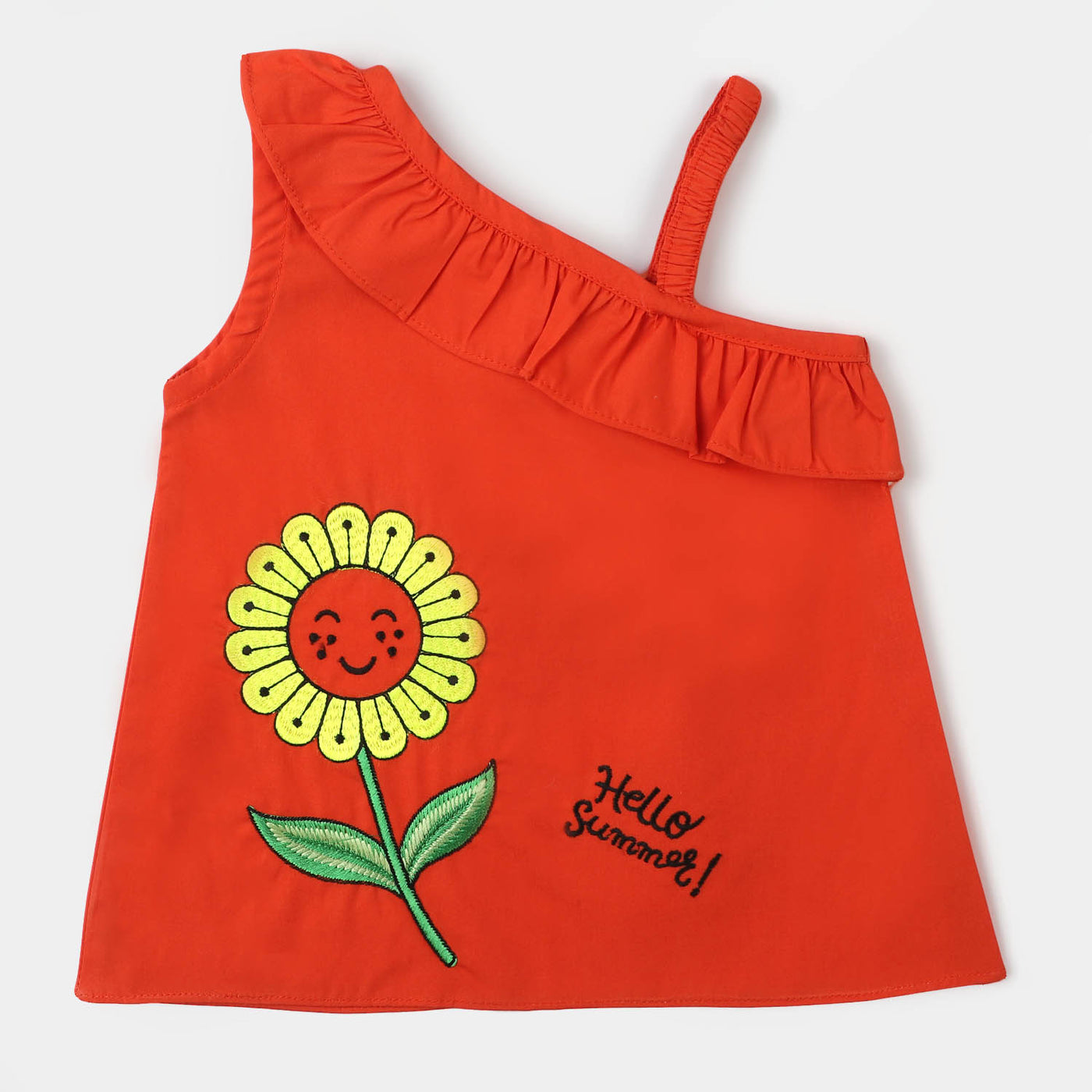 Infant Girls Cotton Embroidered Top Hello Summer - Orange