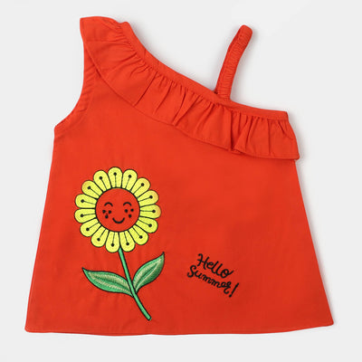 Infant Girls Cotton Embroidered Top Hello Summer - Orange