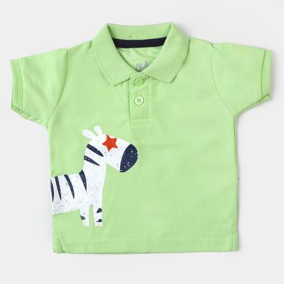 Infant Boys Cotton Polo T-Shirt Zebra - Green