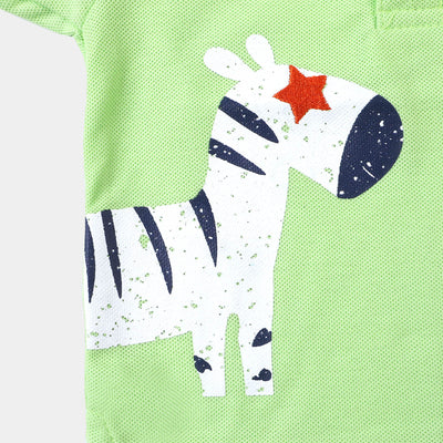 Infant Boys Cotton Polo T-Shirt Zebra - Green