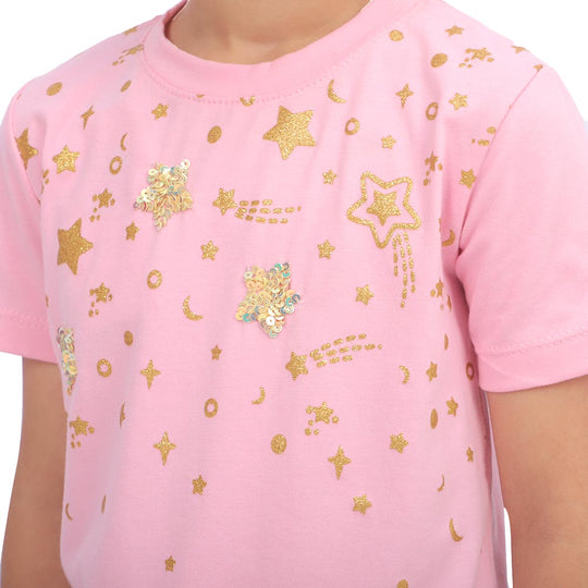 Girls T-Shirt H/S Stars - Pink A Boo