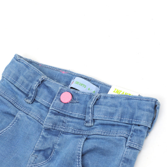 Infant Girls Pant Denim Sequins Tape -Ice Blue