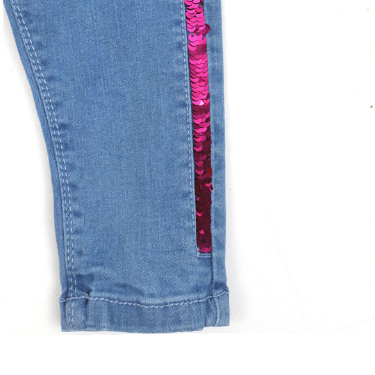 Infant Girls Pant Denim Sequins Tape -Ice Blue