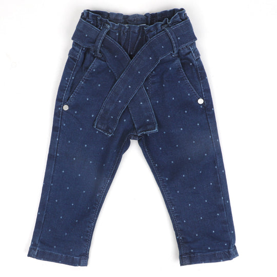 Infant Girls Pant Denim AOP Polka Dot -Mid Blue