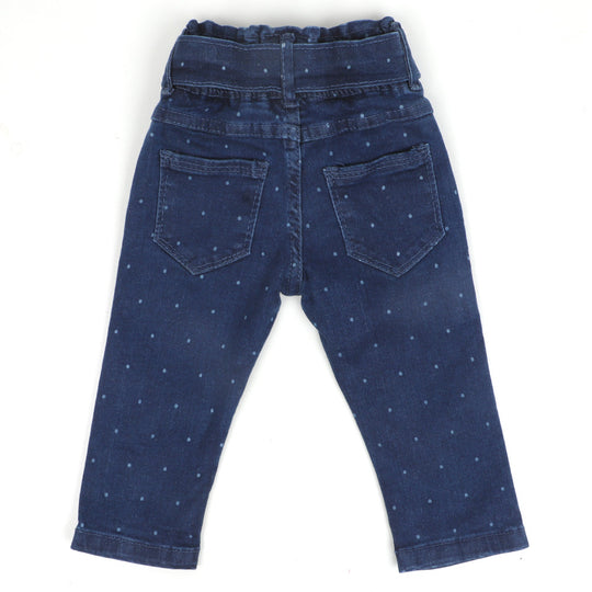 Infant Girls Pant Denim AOP Polka Dot -Mid Blue