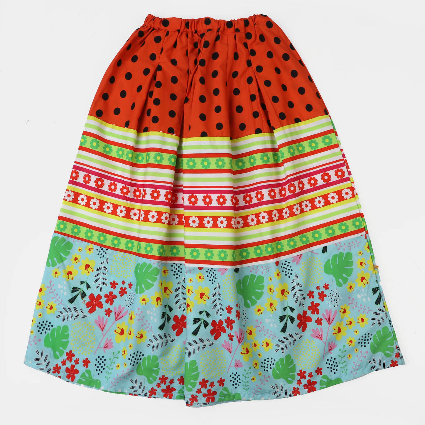 Girls Cotton Digital Print Long Skirt - Multi