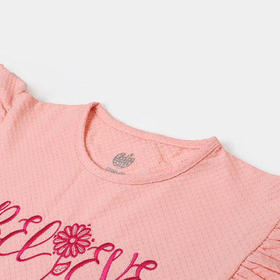 Girls Cotton T-Shirt Believe | Peach