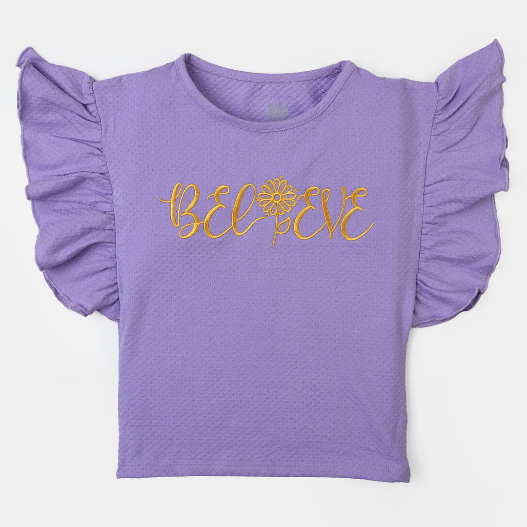 Girls Cotton Jersey T-Shirt Believe - Purple