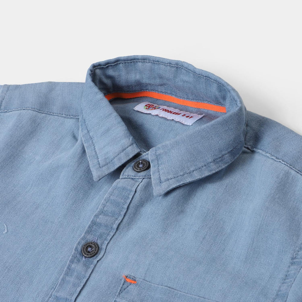 Boys Denim Basic Casual Shirt - Light Blue