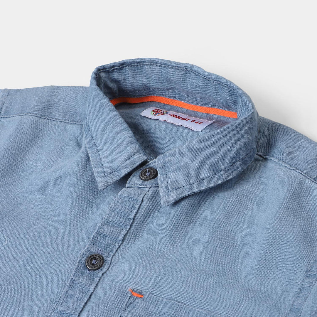 Boys Denim Basic Casual Shirt - Light Blue