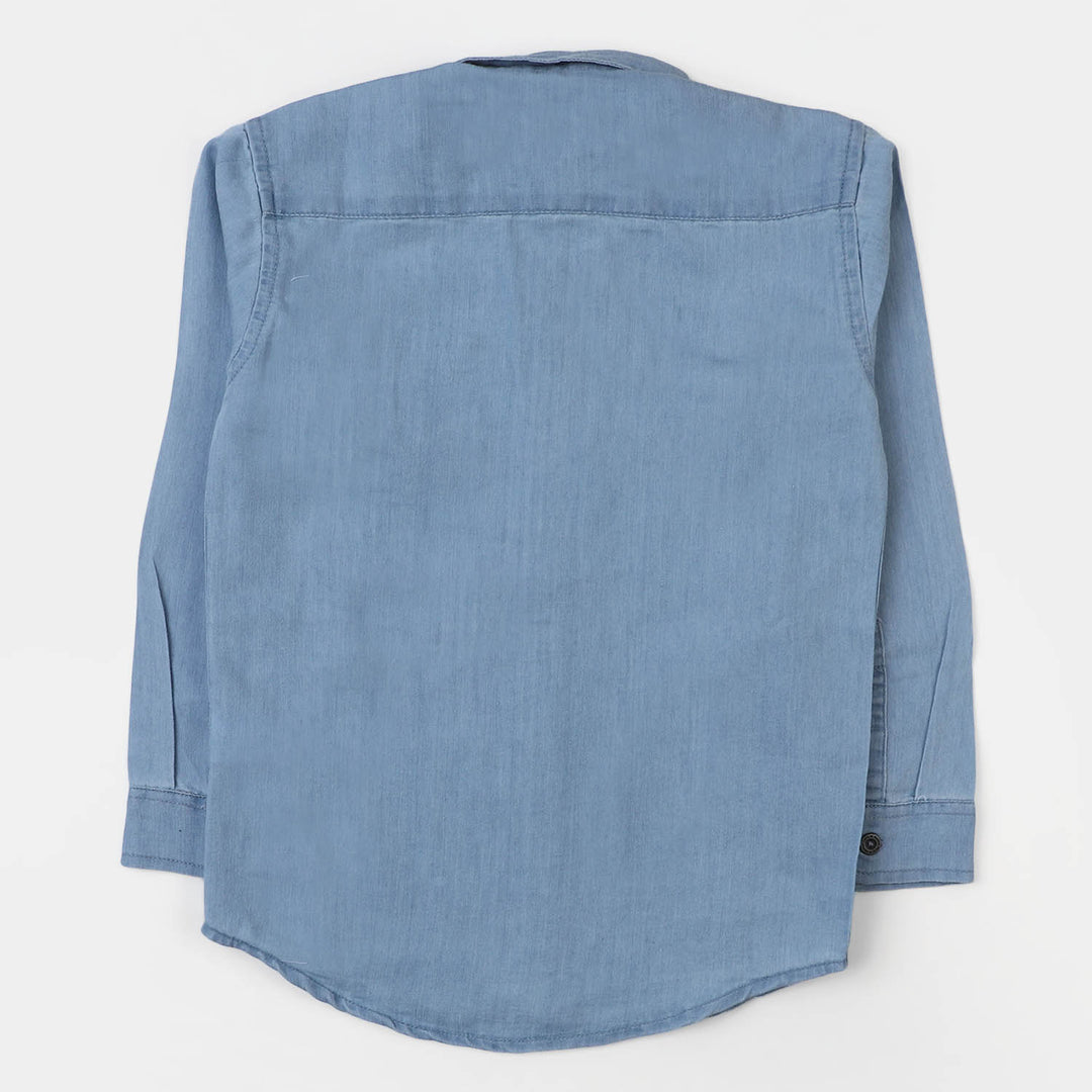 Boys Denim Basic Casual Shirt - Light Blue