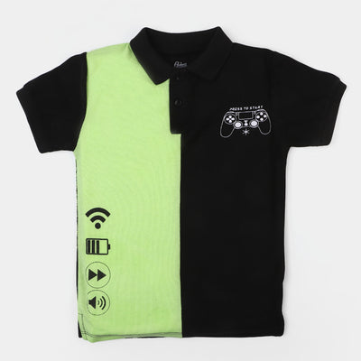 Boys Cotton Polo T-Shirt Game - Black/Green