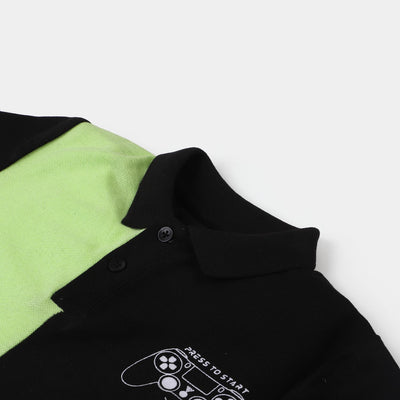Boys Cotton Polo T-Shirt Game - Black/Green