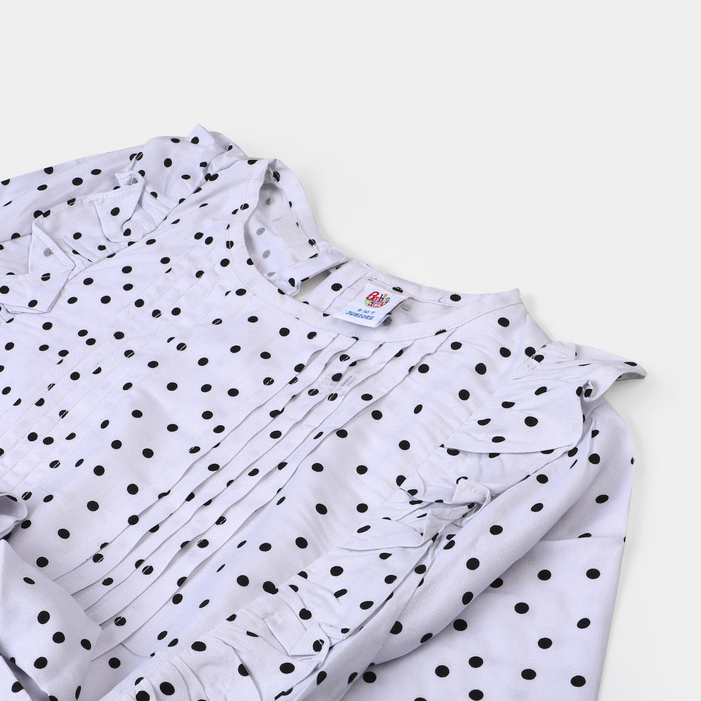 Girls Linen Dress Black Dots - White