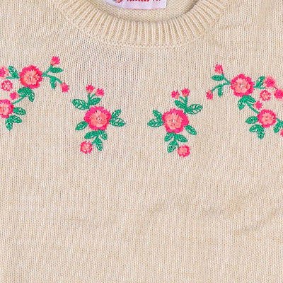 Emb Flower Sweater For Girls - Off White