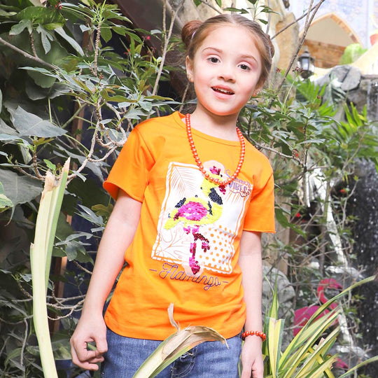 Girls T-Shirt Flamingo-Orange