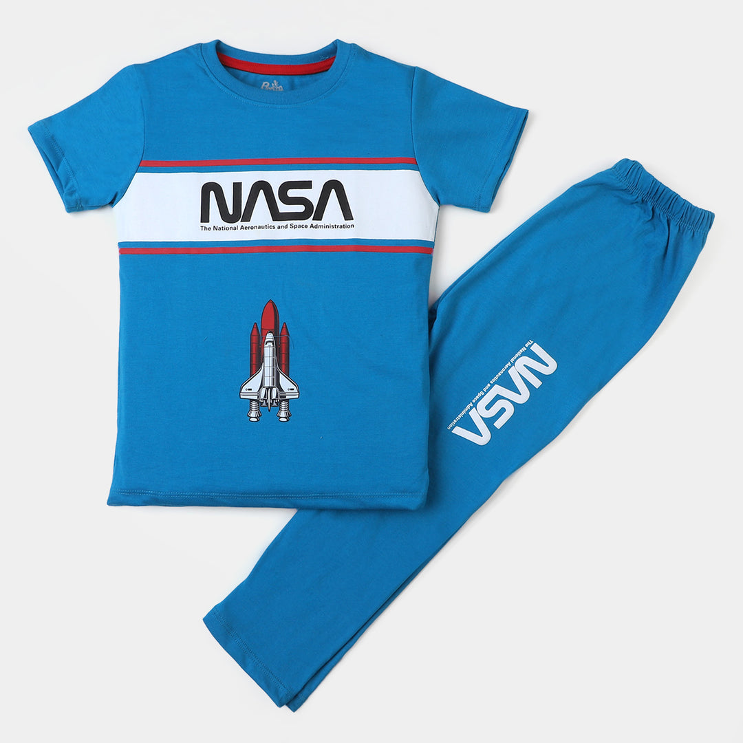 Boys Cotton Night Wear 2Pcs Suit Nasa - Blue