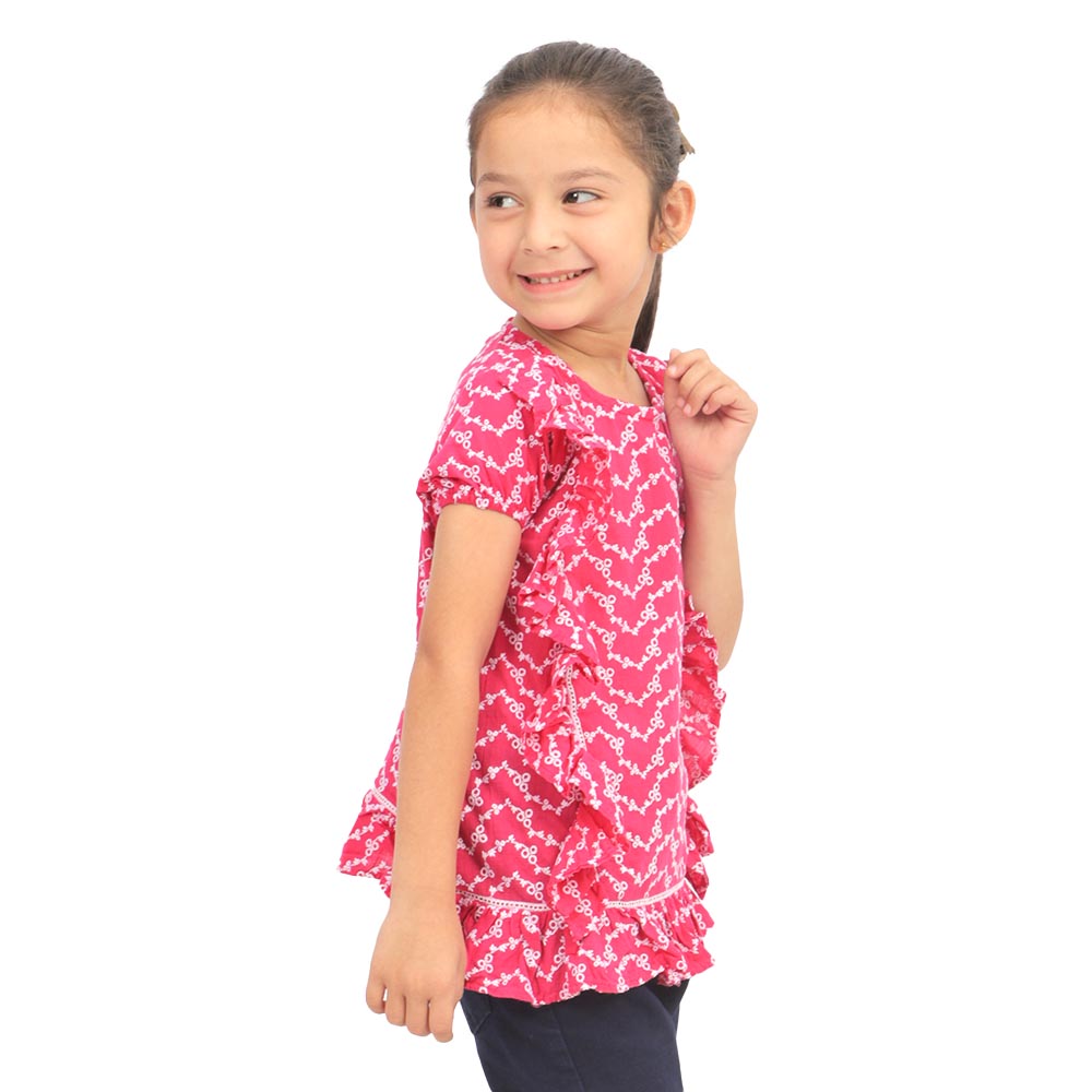 Girls Chicken Casual Top Ladder Lace - Hot Pink
