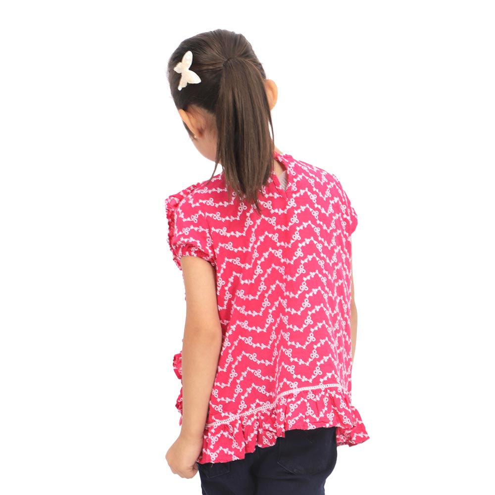 Girls Chicken Casual Top Ladder Lace - Hot Pink