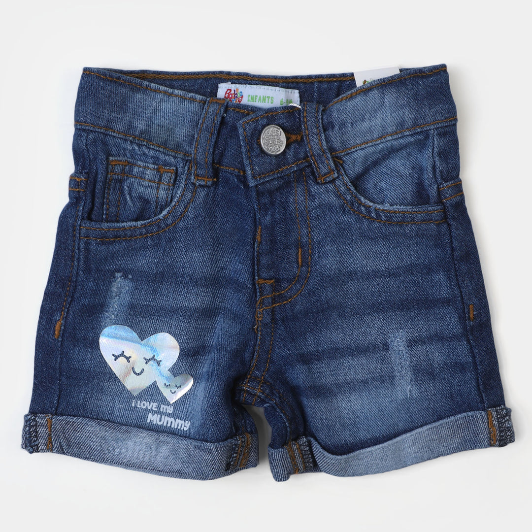 Infant Girls Denim Short I Love Mummy - Mid Blue