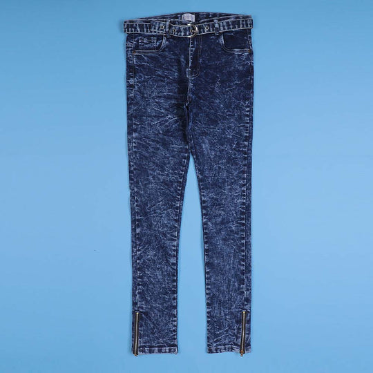 Girls Pants Denim Hem Zip - Random wash