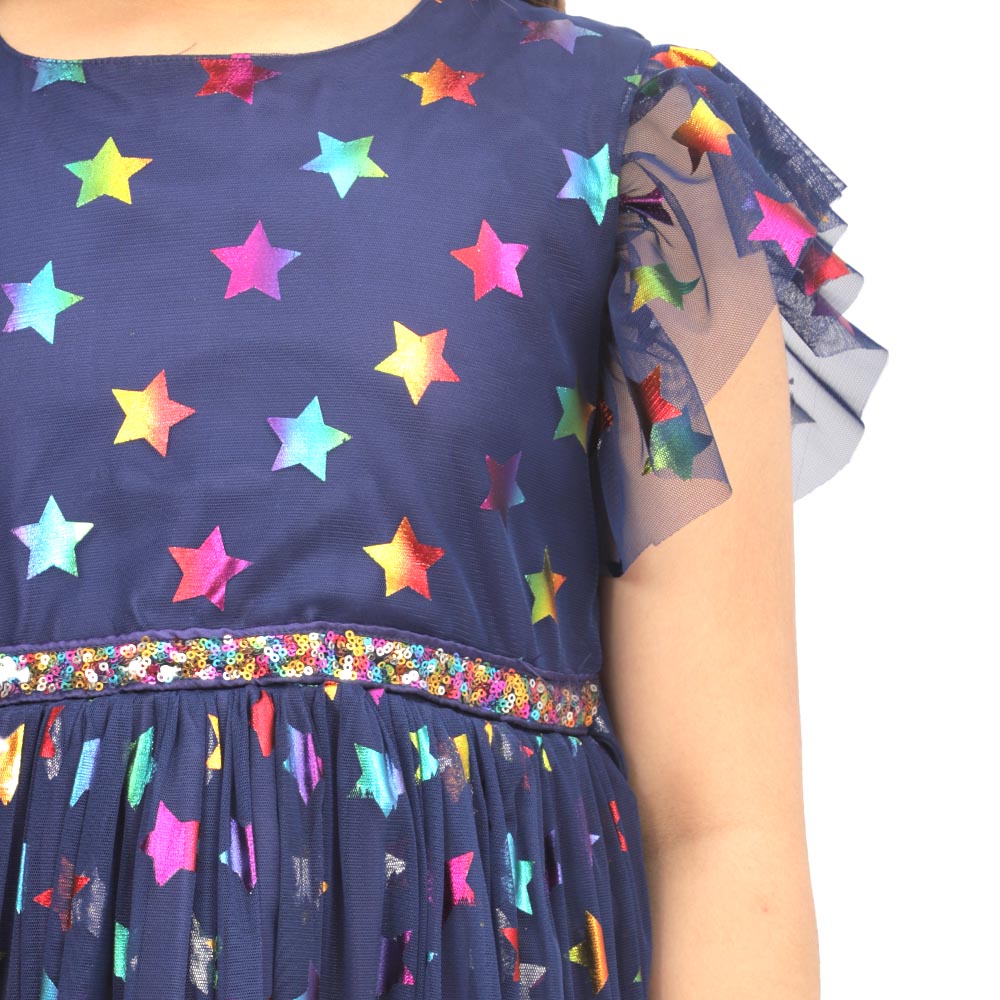 Girls Fancy Frock Shimmer Stars - Navy