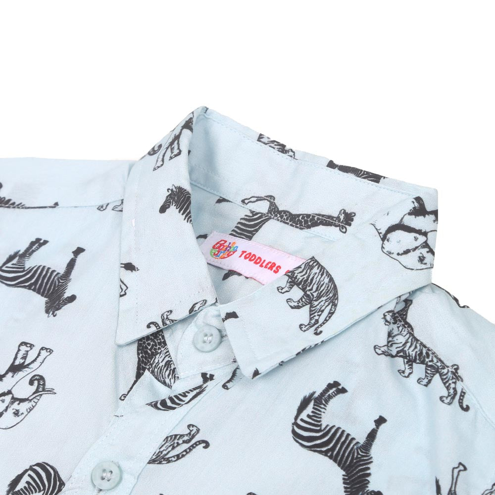 Boys Casual Shirts Aop Animals - Sky Blue