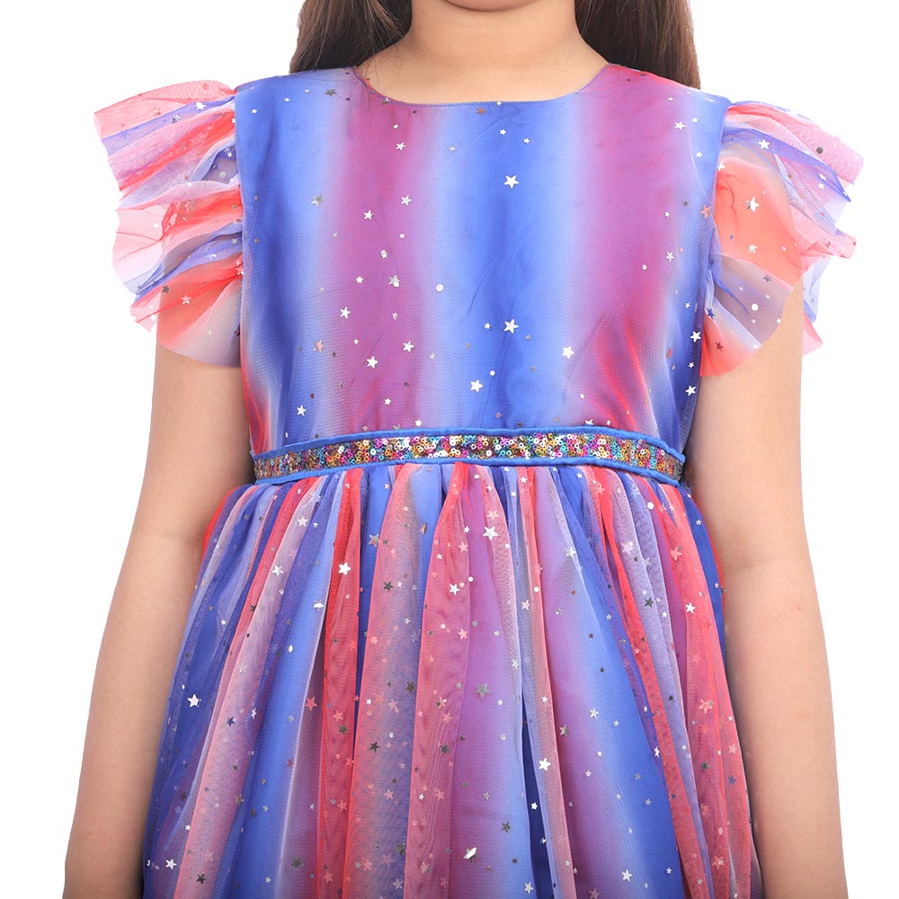 Girls Fancy Frock Shimmer Stars - Multi