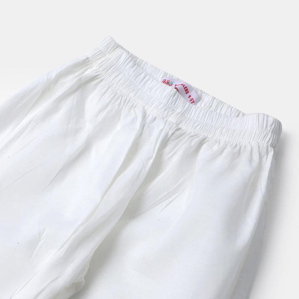 Girls Cotton Straight Pant - White