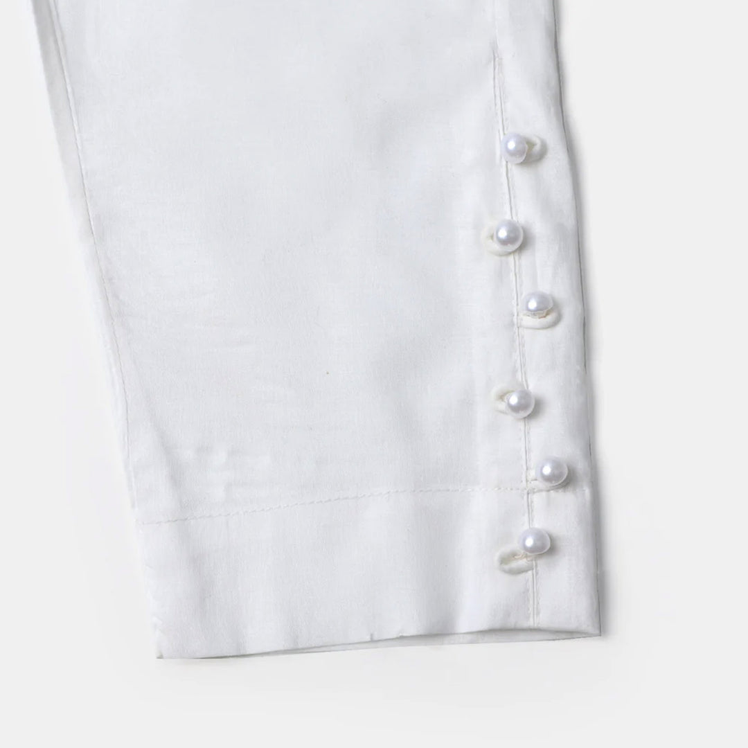 Girls Cotton Straight Pant - White