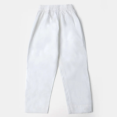Girls Cotton Straight Pant - White