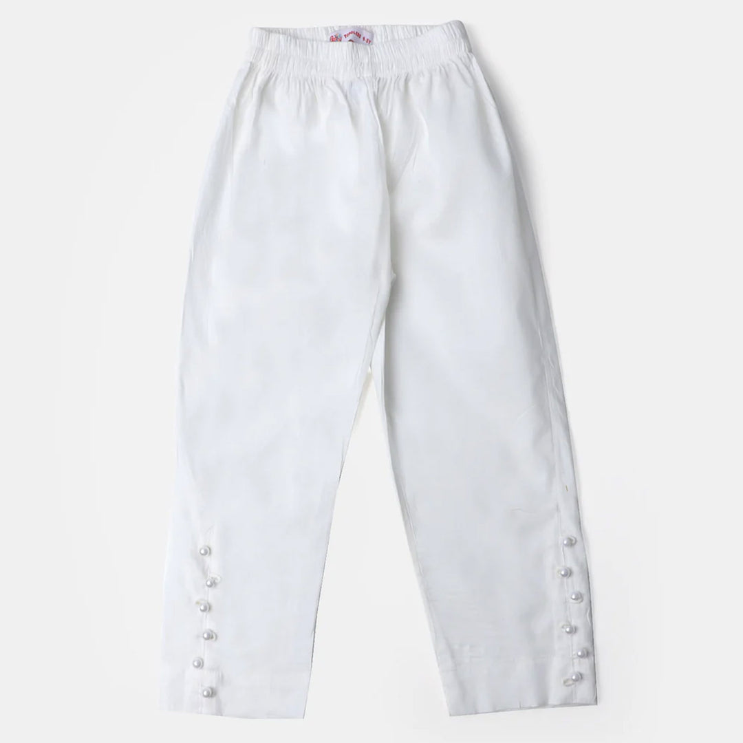 Girls Cotton Straight Pant - White