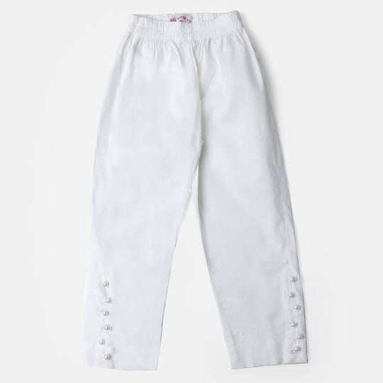 Girls Cotton Straight Pant - White