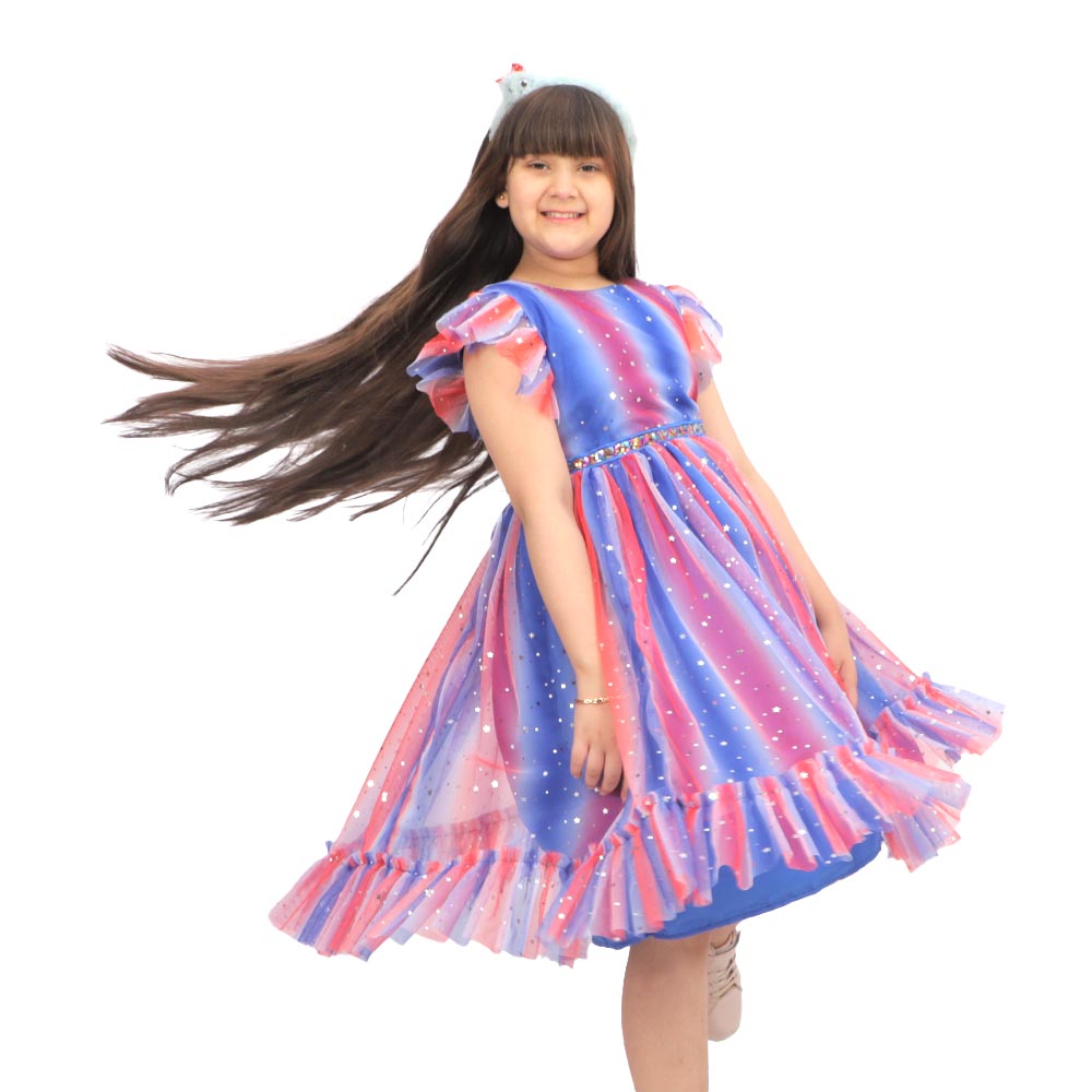 Girls Fancy Frock Shimmer Stars - Multi