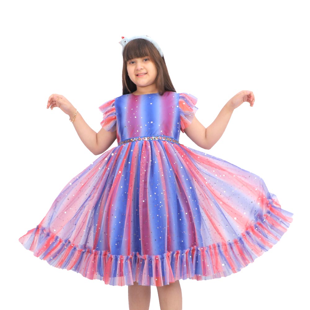 Girls Fancy Frock Shimmer Stars - Multi