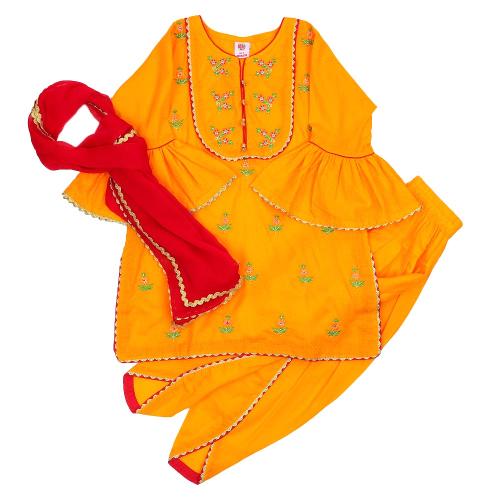 Girls Jacquard 3Pcs Fancy Flower Girl - Citrus