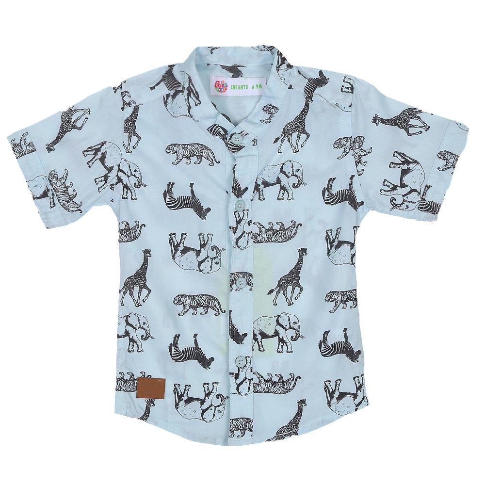 Infant Boys Casual Shirts Aop Animals - Sky Blue