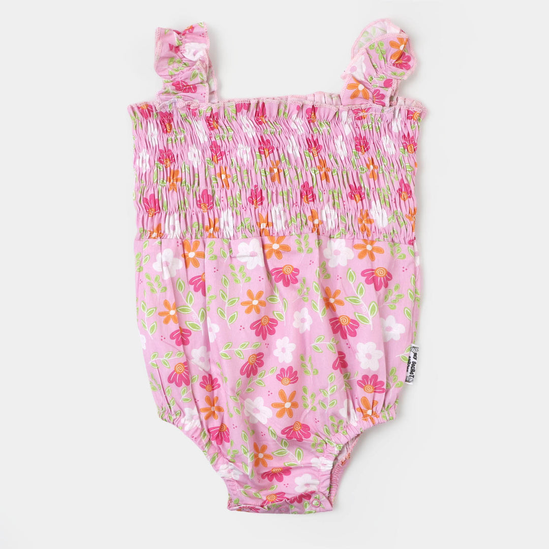 Infant Girls Woven Romper Floral Flower - Pink