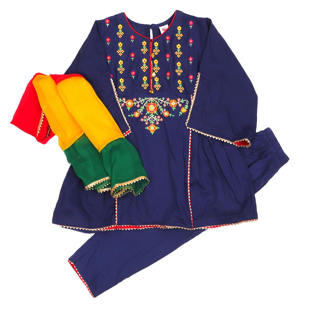 Girls Jacquard 3Pcs Fancy Royal Girl - NAVY