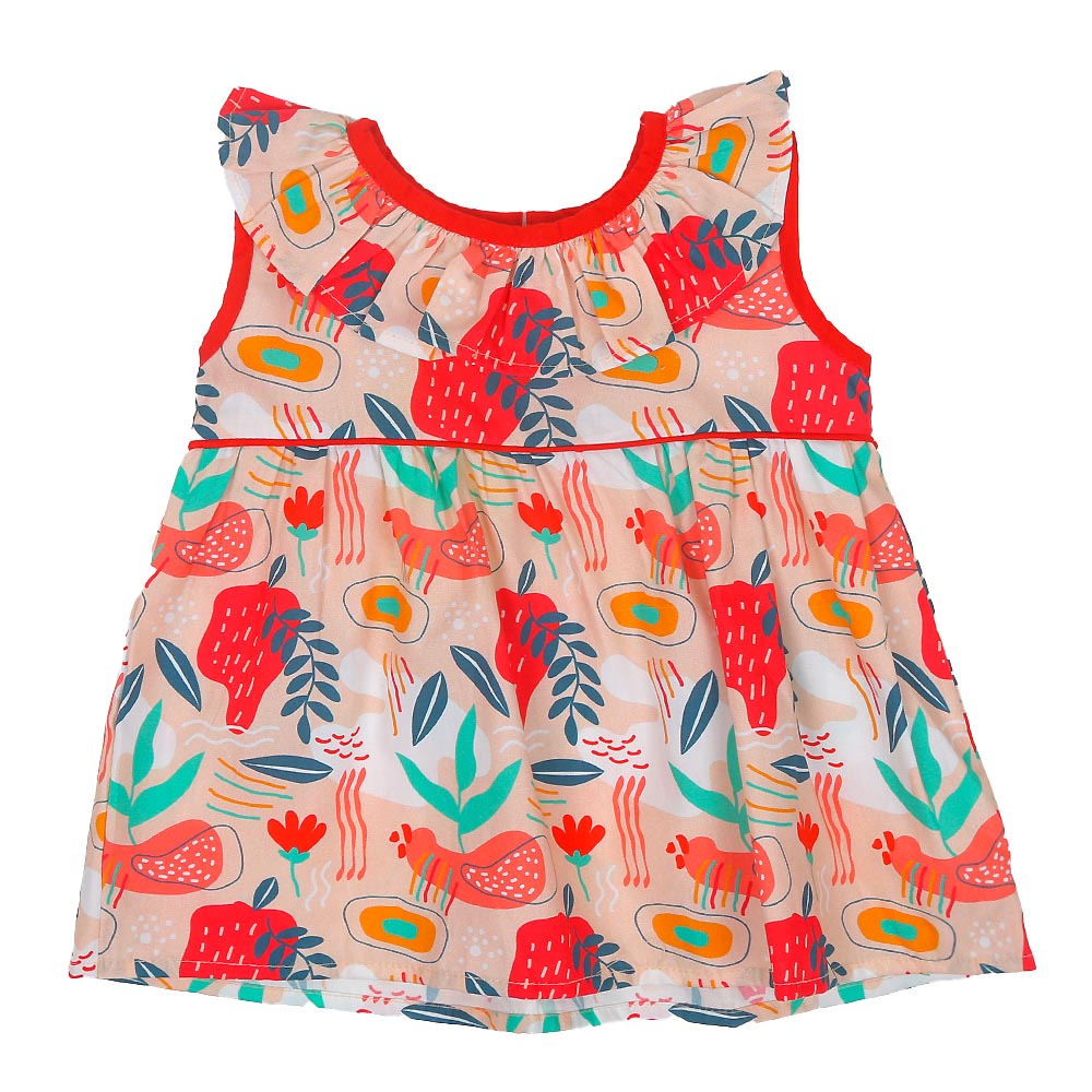 Infant Girls Digital Print Cotton Frock Abstract - Orange