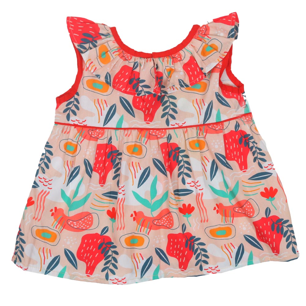 Infant Girls Digital Print Cotton Frock Abstract - Orange