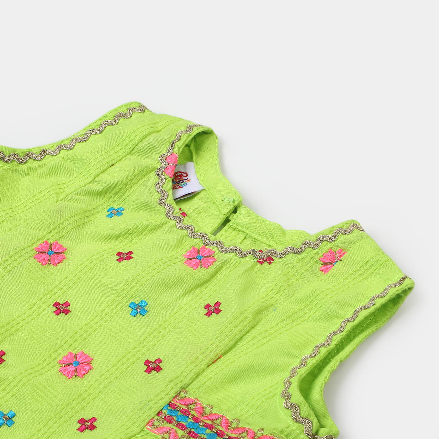 Infant Girls Jacquard EMB Kurti Flowers | Neon Green