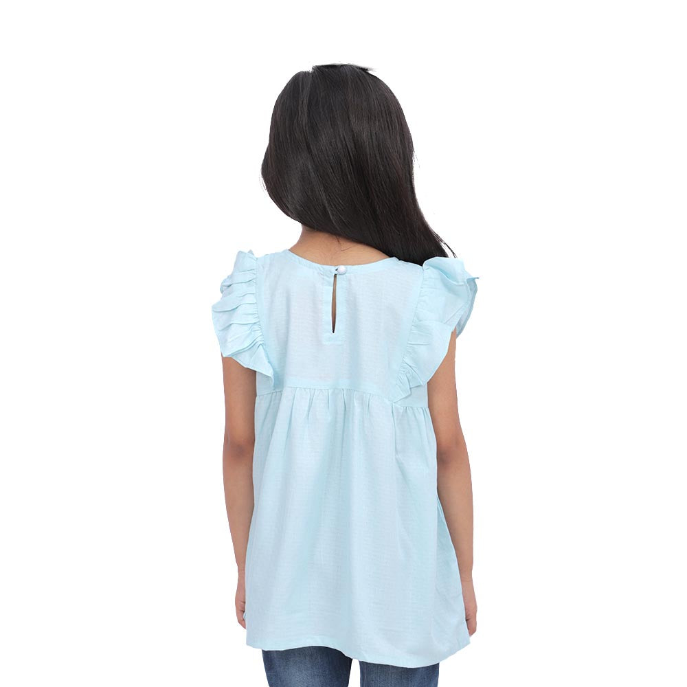 Girls Embroidered Top Exotic Bird - Blue