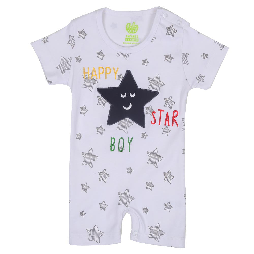 Infant Boys Knitted Romper Happy Star - White