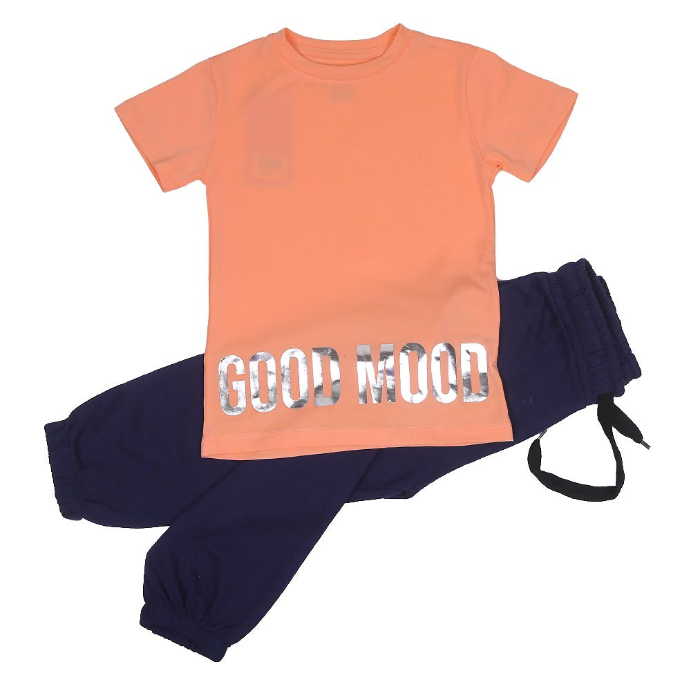 Girls 2 Piece Suit Good Mood - Peach