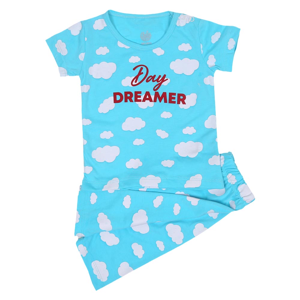 Infant Girls Knitted Night Suit Day Dream - Light Blue