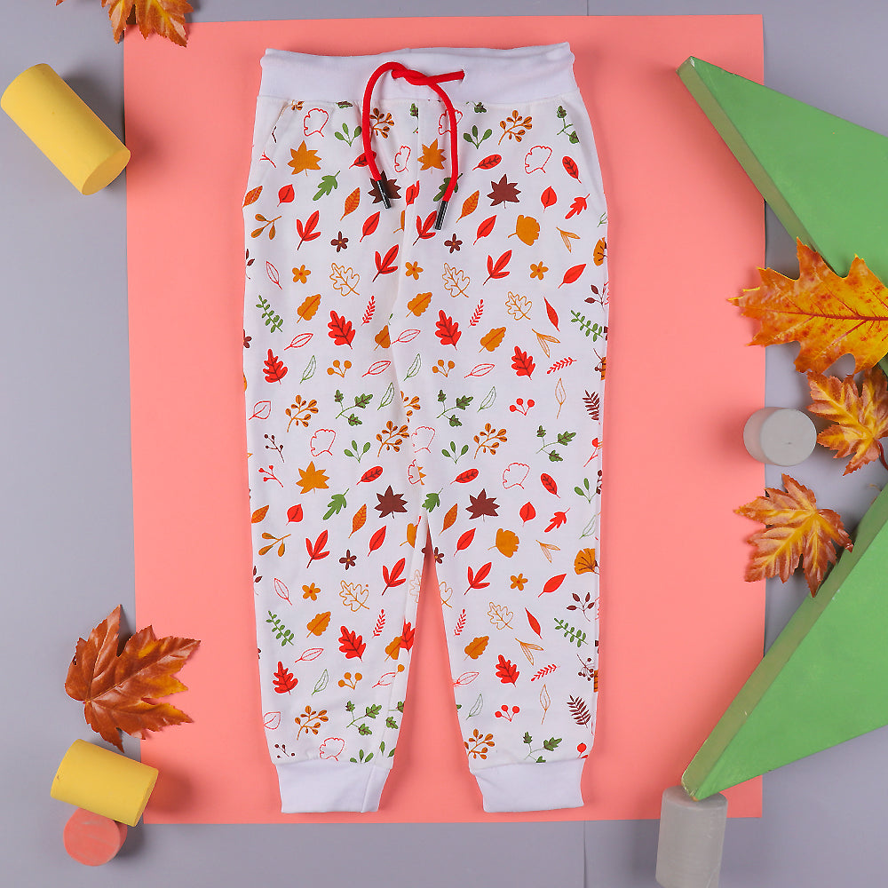 Leaves Pyjama For Girls - White