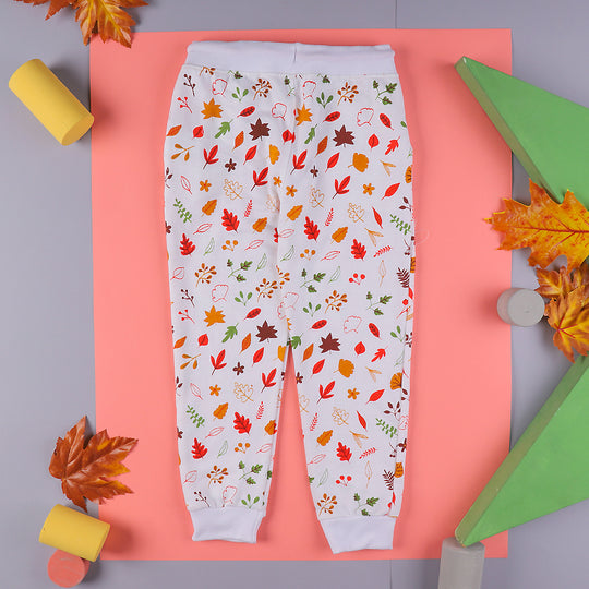 Leaves Pyjama For Girls - White