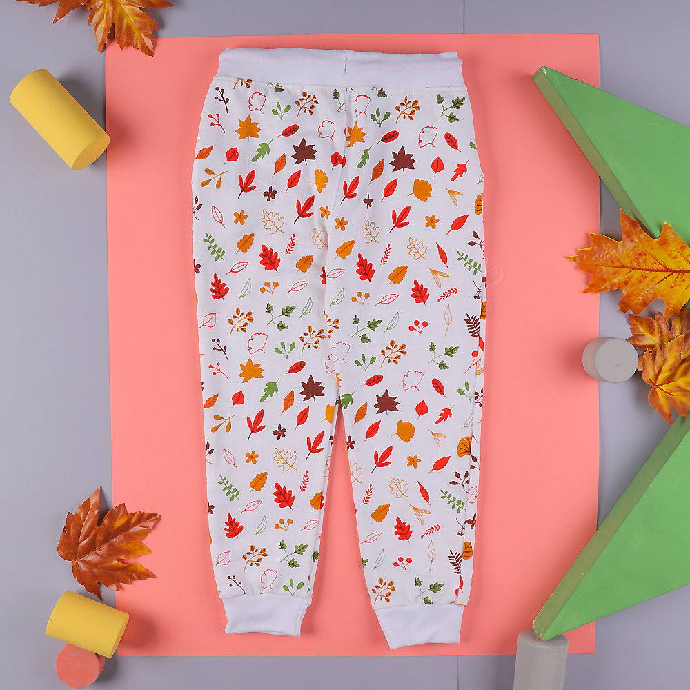 Leaves Pyjama For Girls - White